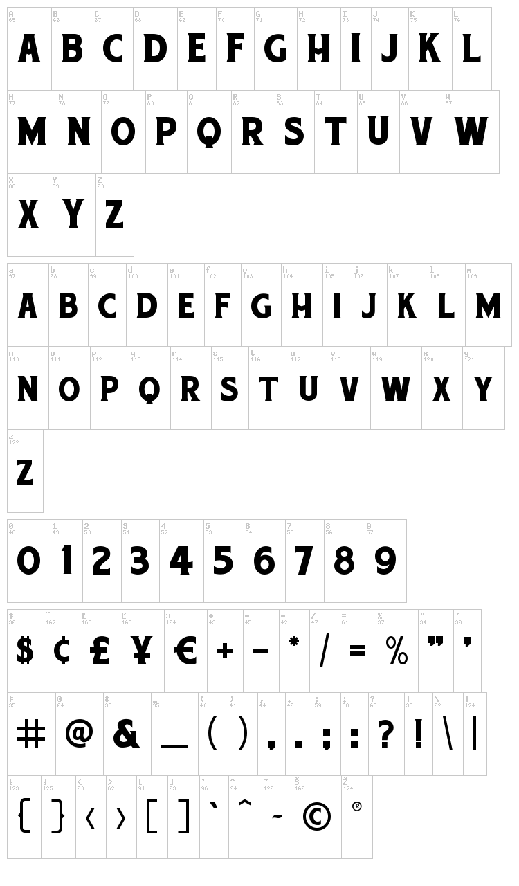 Chuck Noon font map